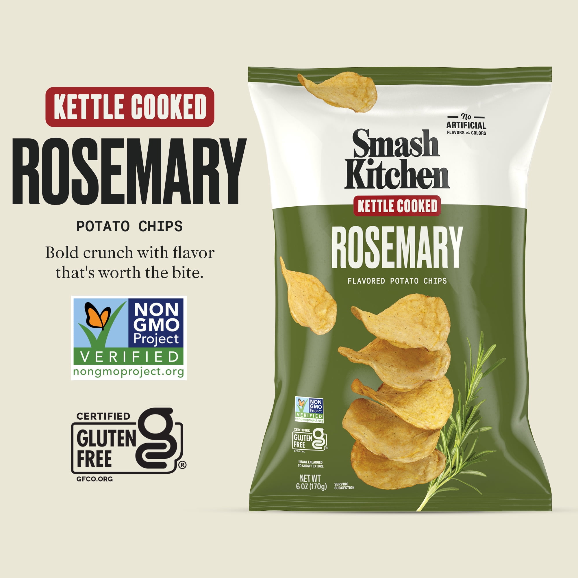 (6 pack) Smash Kitchen Rosemary Non-GMO Kettle Chips, 6 oz