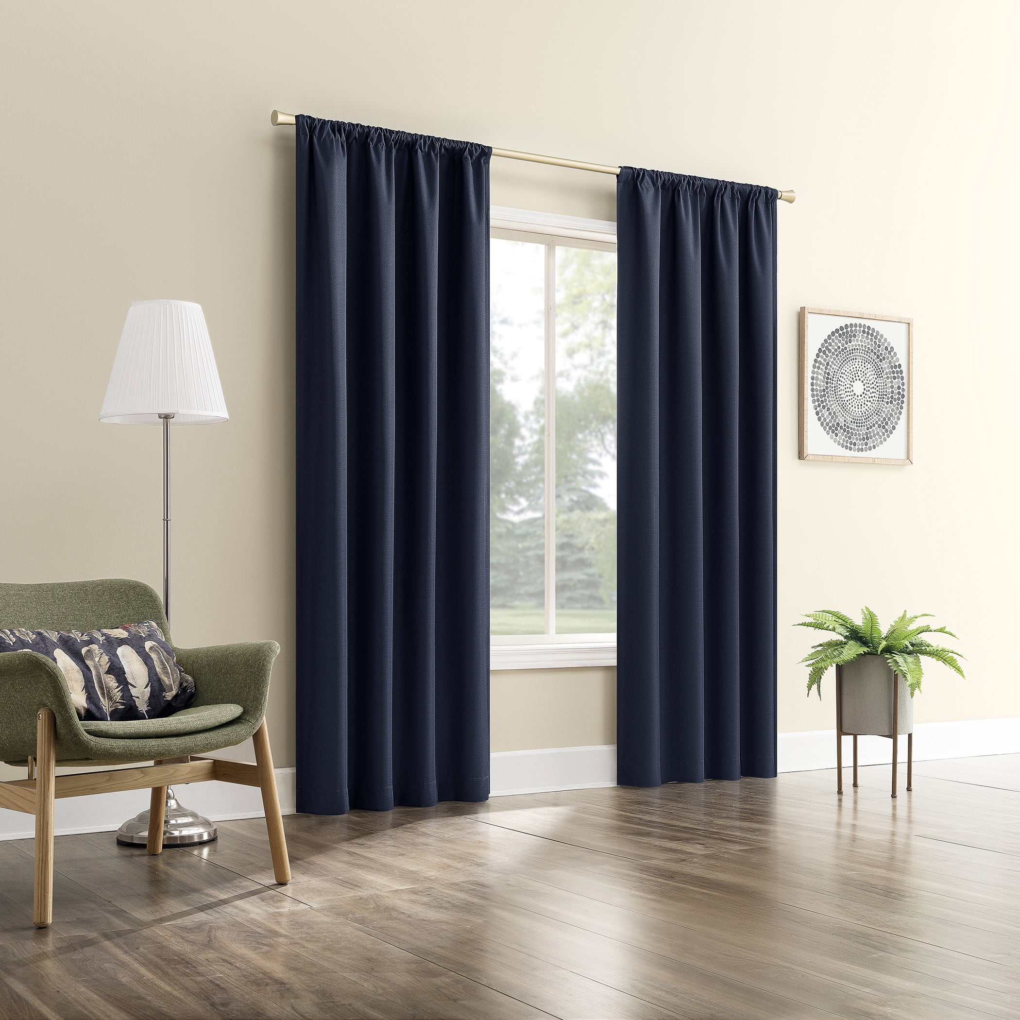 Sun Zero Karina Textured Blackout Rod Pocket Curtain Panel, 40"W x 84"L, Navy Blue