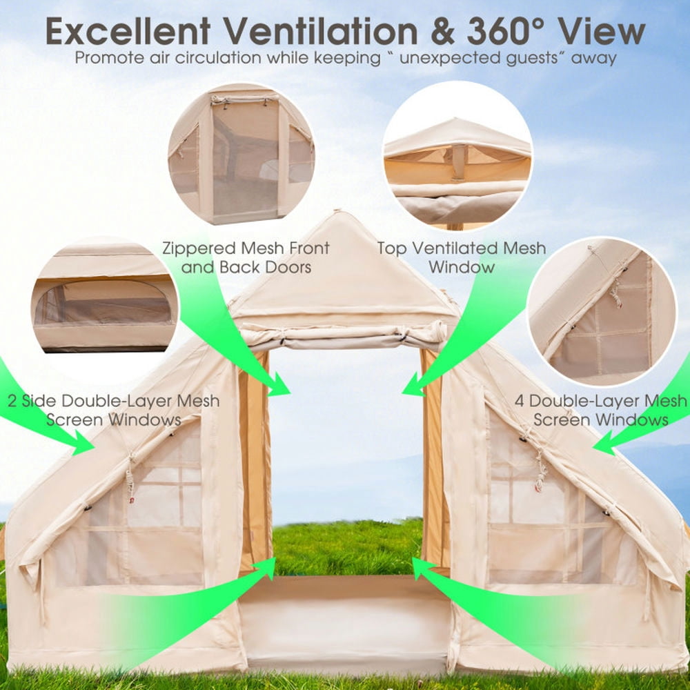 Aimee Lii Inflatable Camping Tent 2/4/6 People Glamping Tent for Family Camping with Pump, Instant Tents for Hiking & Traveling, Waterproof-Beige