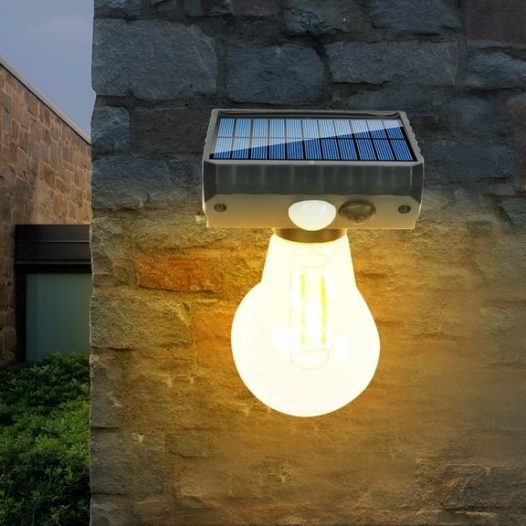 HIBIBUD Solar-Powered Tungsten Filament Bulb with Motion Sensor for Outdoor Lighting,Energy-Efficient and Waterproof Wall Lamp