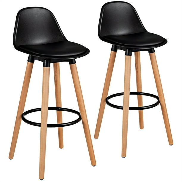 Costway 2 Taburetes de Cocina con Reposapiés Redondo de Metal y Respaldo Curvo para Casa Bistró Salón Comedor Negro 40 x 42,5 x 92 cm