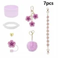 thumbnail image 1 of Juego de 7 fundas de silicona para pajitas de Stanley Cup, tapa de pajita con forma de flor de colores, cadena de bola de pelo, accesorios de silicona tejidos, 1 of 6