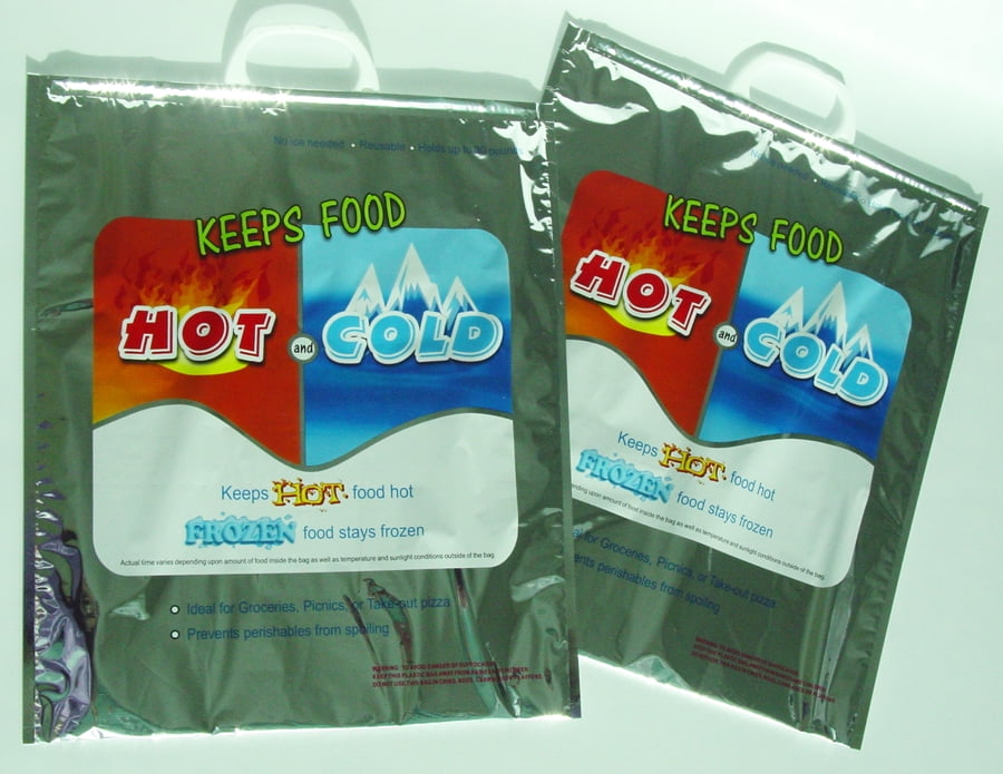 2 bags-Hot & Cold Thermal Insulated Bag no Ice Reusable Foil Lining /NEW 