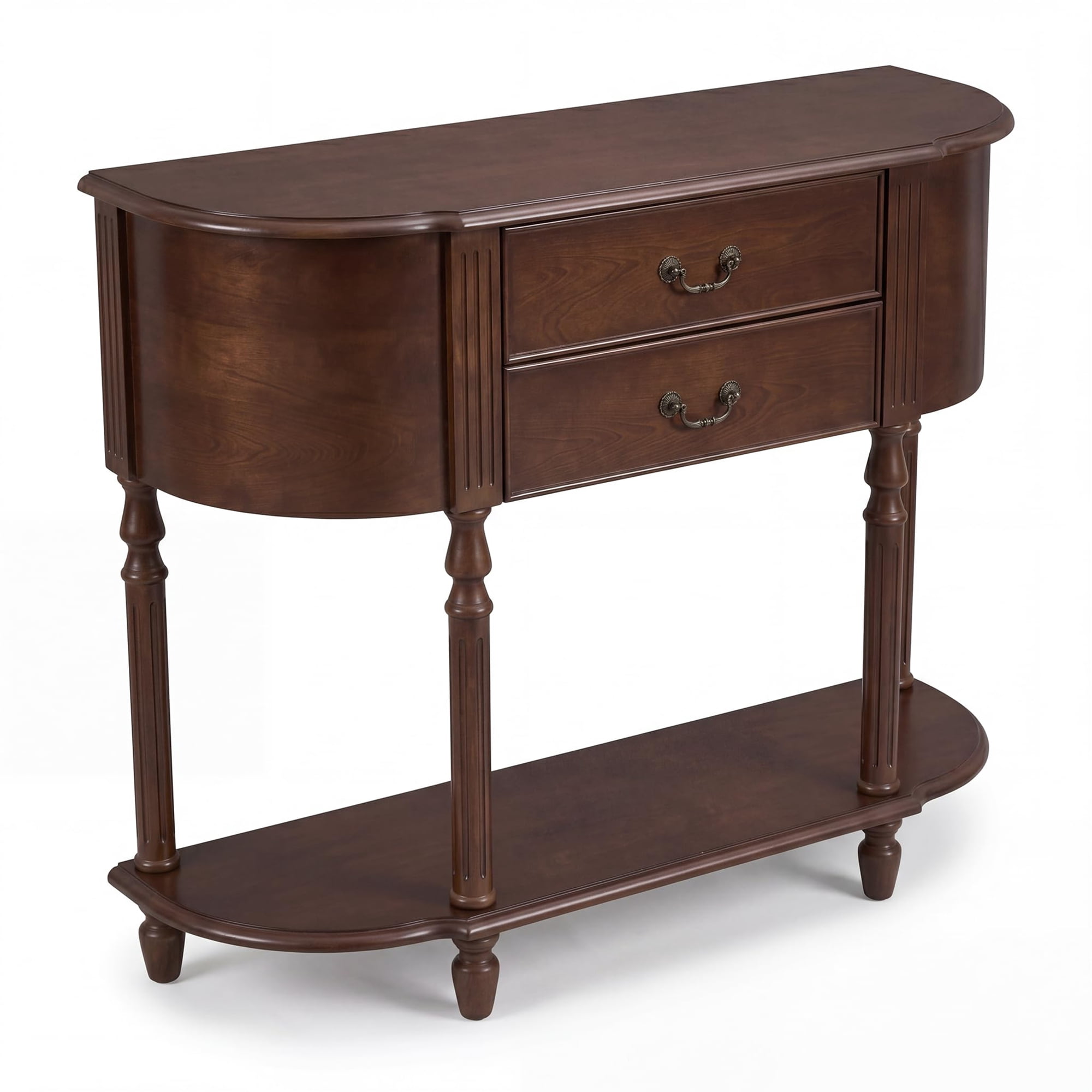 LKTART 43" Curved Console Table with 2 Drawers and Open Shelf, Solid Wood Legs Half Moon Sofa Table for Entryway & Hallway, Walnut Finish