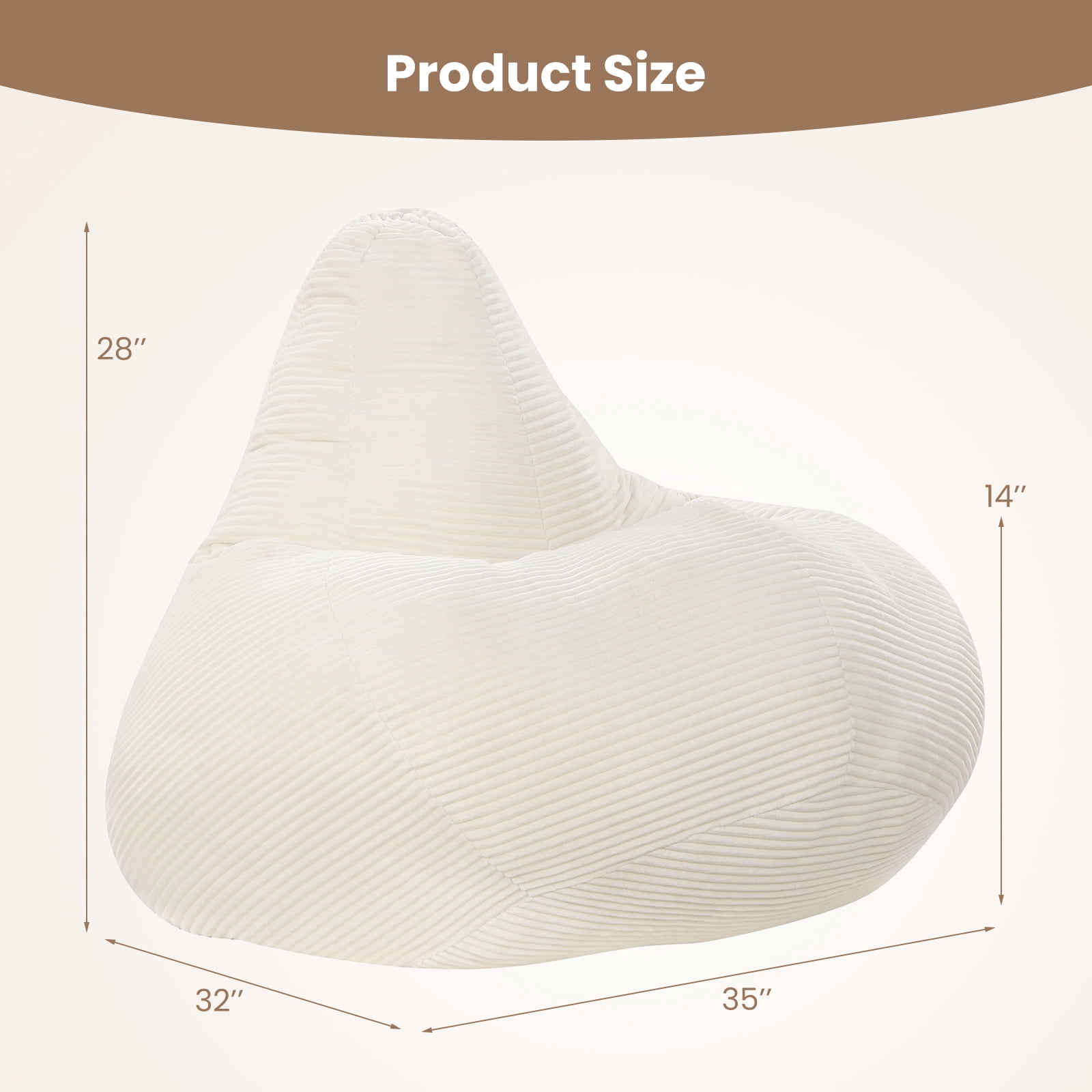 Costway Bean Bag Chair for Adults with Skin-friendly Corduroy Cover & Soft Sponge Filling Beige