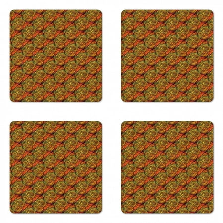 

Paisley Coaster Set of 4 Abstract Motif with Blooms with Contour Lines Picture Square Hardboard Gloss Coasters Standard Size Reseda Green Orange by Ambesonne