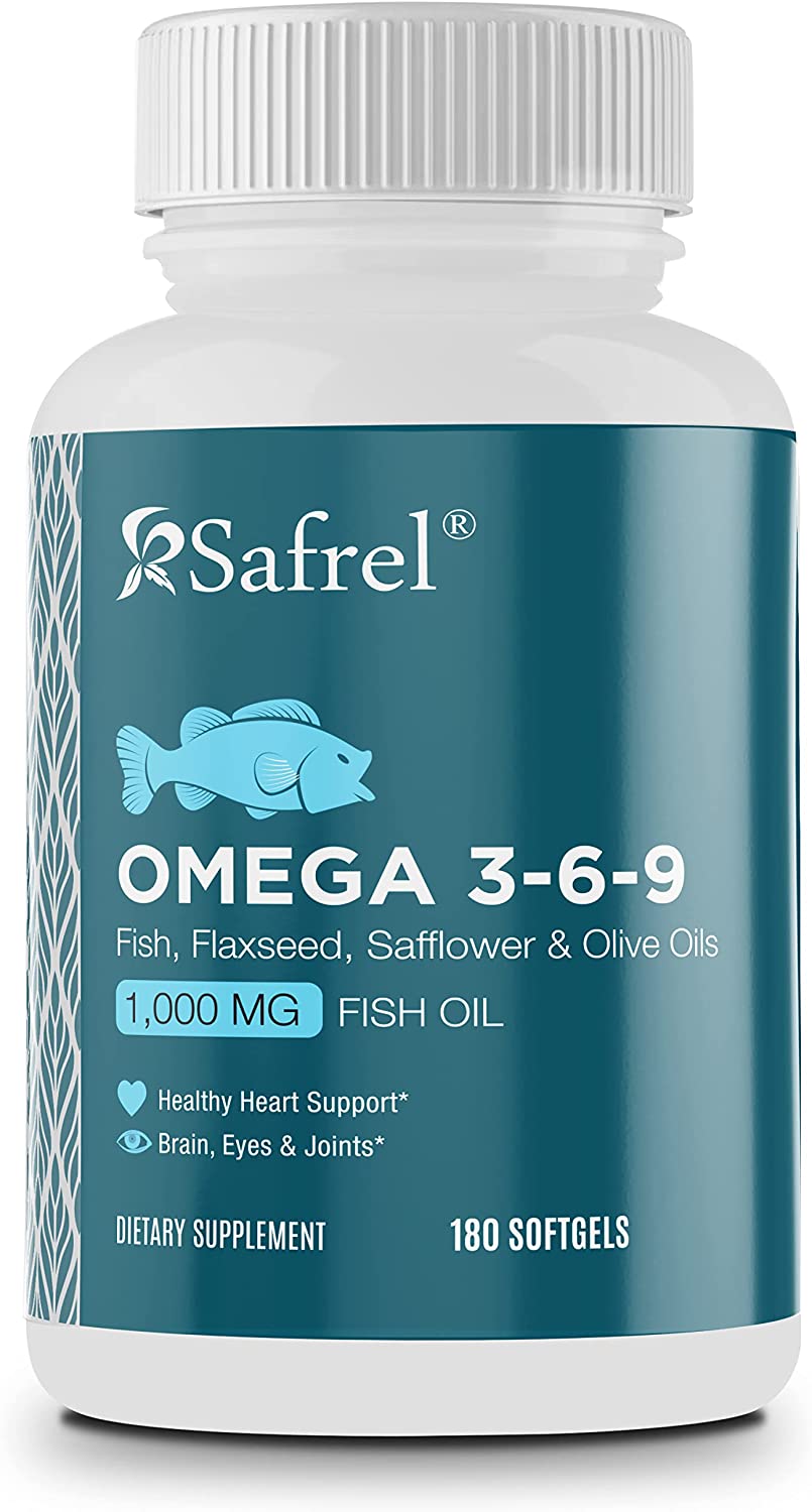 Safrel Omega 180 Soft Gels 1000 mg Omega369, HighPotency Omega3 Fish Oil Supplement with