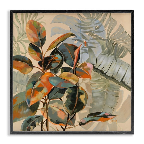 Stupell Industries Tropical Foliage Warmth Floral Painting Black Framed Art Print Wall Art, 12 x 12