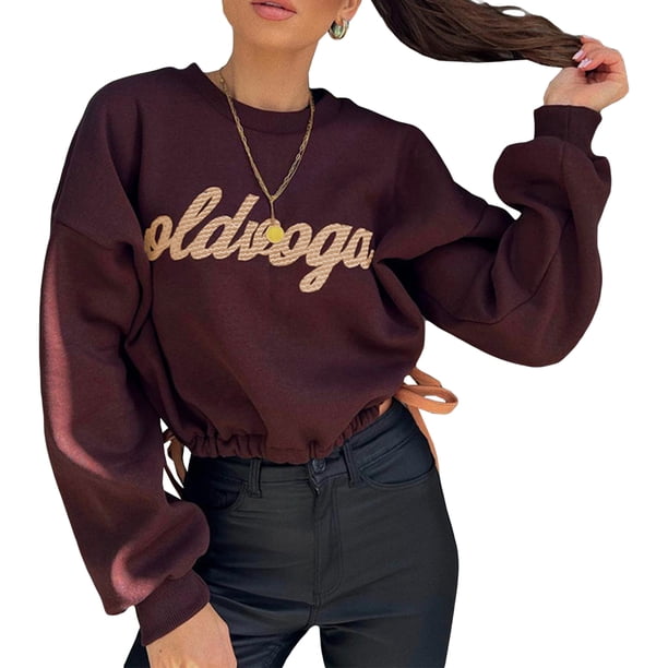 Txlixc Pullover femenino letra impresa vendaje casual camiseta de manga larga blusa de otoño Txlixc moda