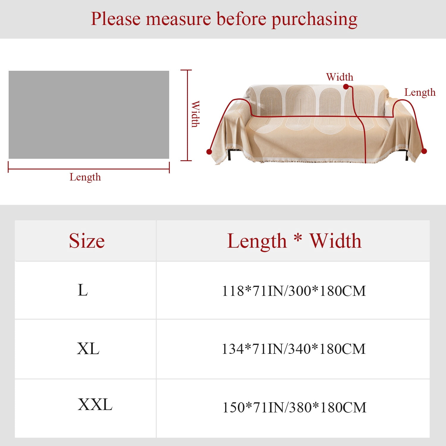NAYOROOM Artistic Beige Sofa Cover，Couch Cover Protector Slipcover Sofa Towel Furniture Cover for Living Room（71"x 134" X-Large）
