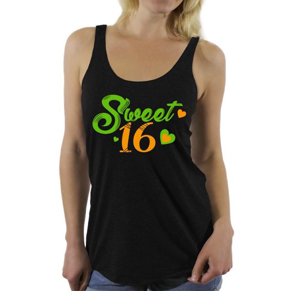 Awkward Styles Sweet 16 Racerback Tank Top for Ladies Green Sweet Sixteen Racerback Tanks for Girls Birthday Girl Shirt Birthday Gifts for Teens I am 16 T-Shirt for Her Sweet 16 Party Clothing