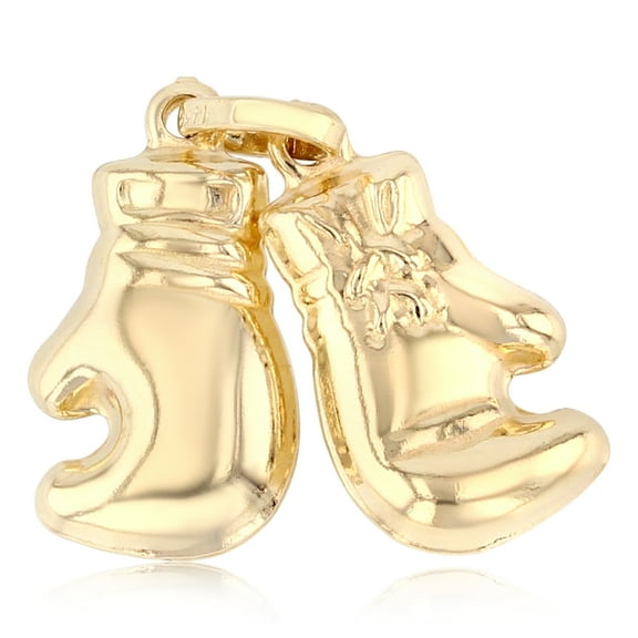 Ioka-14K Yellow Gold Dual Boxing Glove Charm Pendant For Necklace or Chain