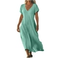 thumbnail image 3 of Meichang Linen Dresses for Women 2025 Casual Flowy V Neck Short Sleeve Maxi Dress Lightweight Summer Beach Vacation Clothes, 3 of 6