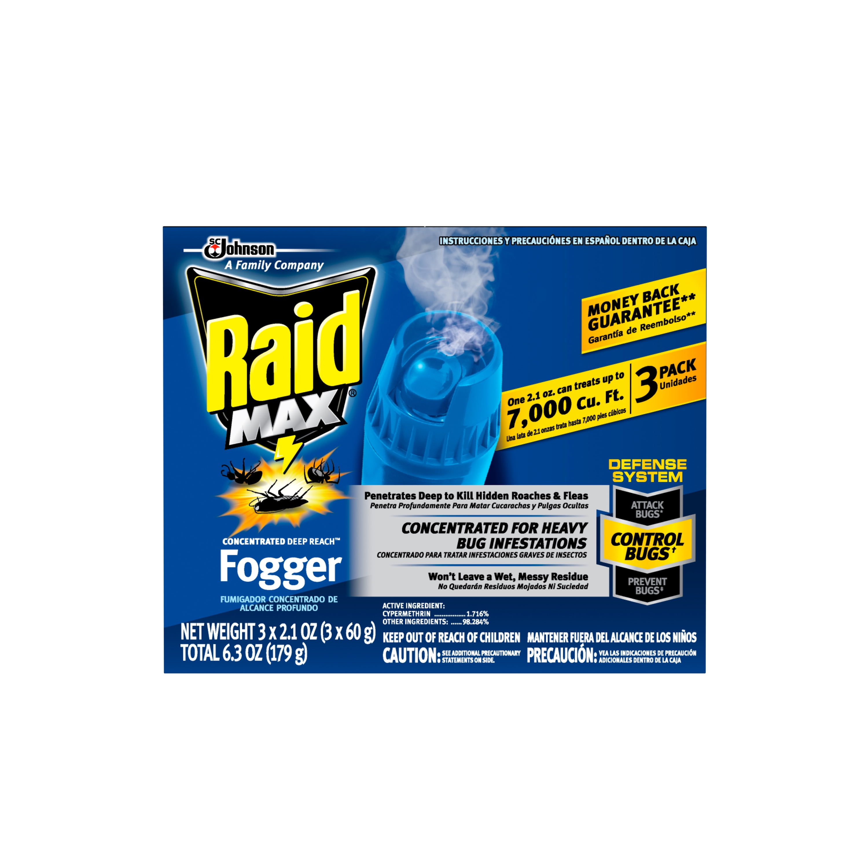 Raid Max Deep Reach Concentrated Fogger, 2.1 oz, 3 cans