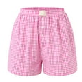 thumbnail image 4 of vigerkar 2025 Summer Women's Casual Loose Fit Cotton Plaid Shorts – Trendy Checkered Bermuda Shorts with Comfortable Elastic Waist Pink, S, 4 of 5