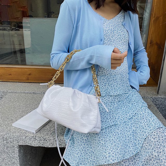 Bolsa de mensajero de PU de cocodrilo informal para mujer, cadena de nube sólida, de hombro para mujer Tmvgtek Para Estrenar
