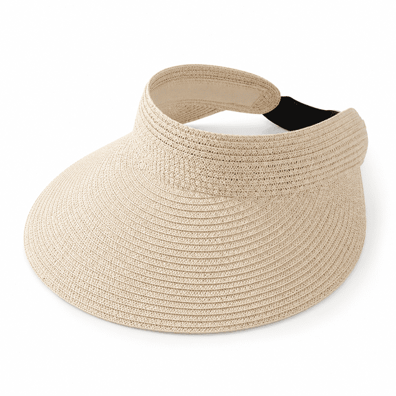 Wide Brim Straw Sun Hat for Women Open Top Raffia Grass Beach Hat Breathable Roll-Up Summer Visor Hat UV Shade Travel Holiday Resort Headwear
