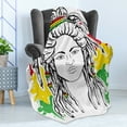 thumbnail image 4 of Rasta Soft Flannel Fleece Throw Blanket, Grunge Ethiopian Flag Colors with a Black and White Sketchy Girl Image, Cozy Plush for Indoor and Outdoor Use, 50" x 60", Red Marigold and Green, by Ambesonne, 4 of 5