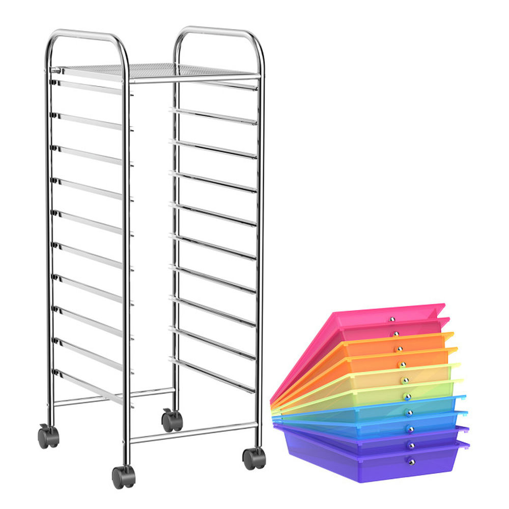 Demi Bonn 10 Drawer Rolling Storage Cart Organizer with 4 Universal Casters, Transparent Multicolor
