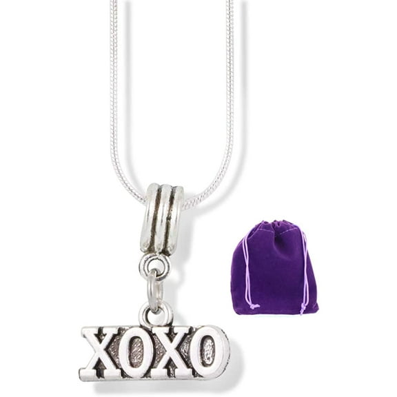 Kisses and Hugs Necklace | XOXO Text Charm Snake Chain Pendant for Girlfriend