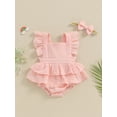 thumbnail image 2 of FEORJGP Infant Baby Girls Rompers Dress 6M 9M 12M 18M Newborn Square Neck Jumpsuit Dress Solid Color Fly Sleeve Skirt Hem Bodysuits with Headband Toddler Cute Casual Summer Clothes, 2 of 9