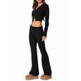 thumbnail image 2 of Conjunto de Dos Piezas de Punto para Mujer: Suéter de Larga con Cremallera, Sudadera Corta con Capucha y Pantalón Acampanado. Negro S, 2 of 9