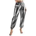 thumbnail image 2 of Mifsaly Women's High Waisted Metallic Jogger Pants Shiny Satin Harem Trousers Elastic Waist Casual Loose Fit Sweatpants Trendy Streetwear Party Clubwear Comfortable Loungewear XL, 2 of 5