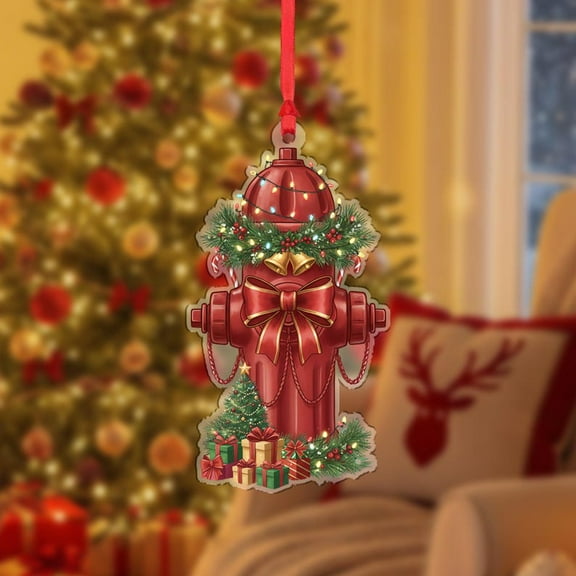 TiniDecor Fire Hydrant Christmas Ornament 2025, Red Acrylic Tree Decoration, Holiday Gift
