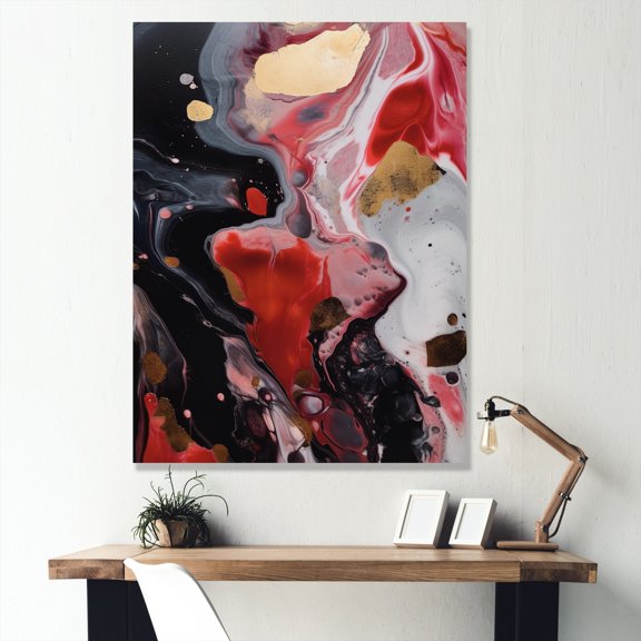 DESIGN ART Designart "Red And Black Marble Infusion" Abstract Marble Canvas Wall Art 12 in. wide x 20 in. high