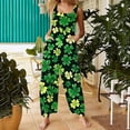 thumbnail image 2 of Gyujnb Women's St. Patrick's Day Jumpsuit - Black Green Yellow Shamrock Print Sleeveless Wide Leg Romper with Side Pockets for Irish Festival & Casual Wear,L, 2 of 6
