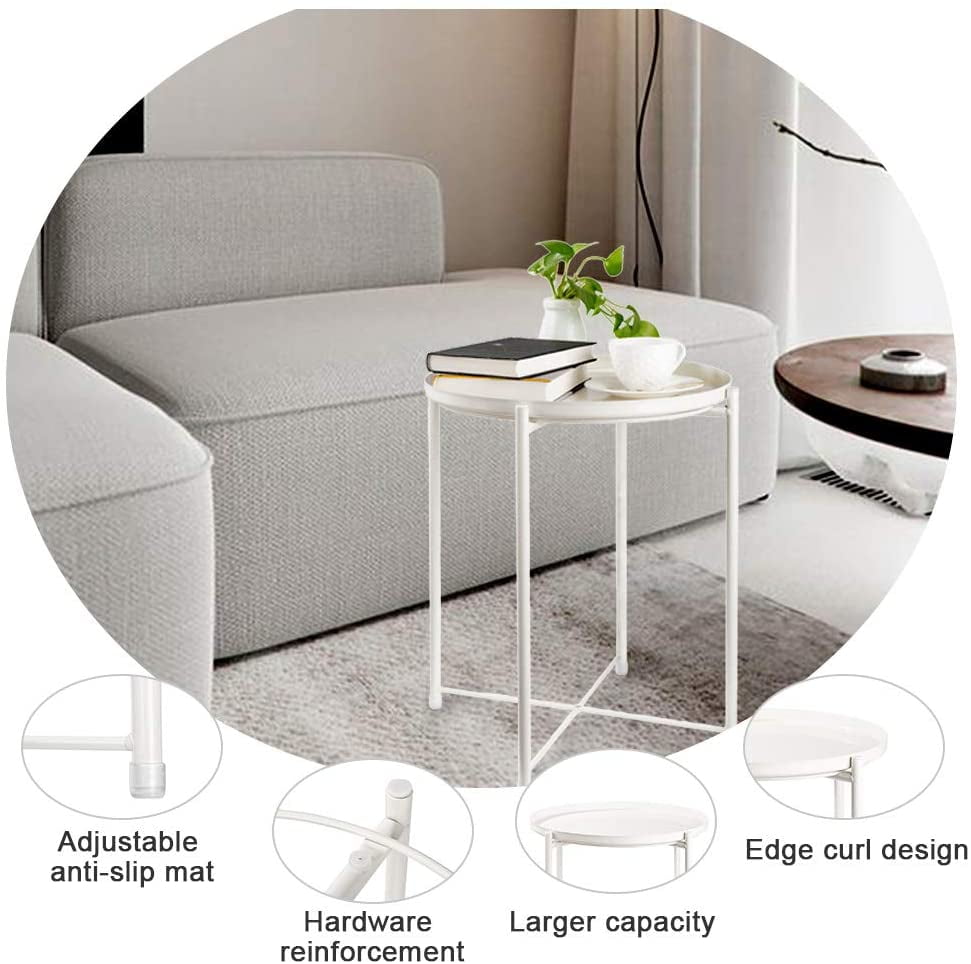 Private Jungle Side Table Round Metal, Outdoor Side Table Small Sofa End Table Indoor Accent Table Round Metal Coffee Table Waterproof Removable Tray Table,White Private Jungle Side Table Round Metal, Outdoor Side Table Small Sofa End Table Indoor Accent Table Round Metal Coffee Table Waterproof Removable Tray Table,White