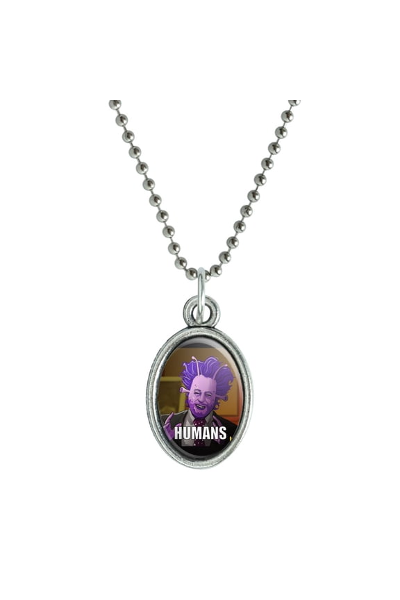 Human Aliens Guy History Meme Antiqued Oval Charm Pendant with Chain