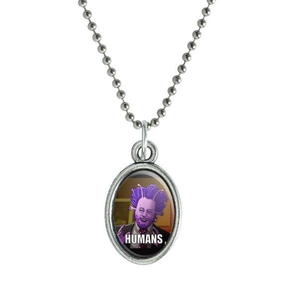 Human Aliens Guy History Meme Antiqued Oval Charm Pendant with Chain