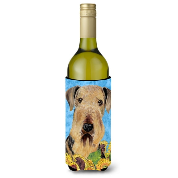 Airedale in Summer Flowers Wine Bottle Hugger