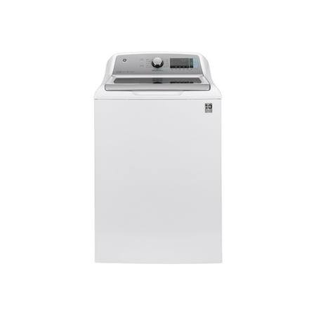 GE - 5 Cu. Ft. High-Efficiency Top Load Washer - White On White With Silver Backsplash