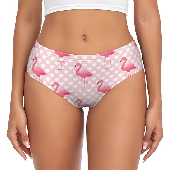 Saiise Cute Flamingo with Heart Print Women's High-Waisted Brief Panties, Moisture-Wicking Cotton Underwear for Comfort and Breathability-4X-Large
