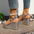 thumbnail image 5 of Rokment Platform Wedge Sandals for Women Dressy Sparkly Metallic Trending Leather Ankle Strap Chunky High Heels Dress Summer Shoes Bride Wedding Silver Size 8, 5 of 9