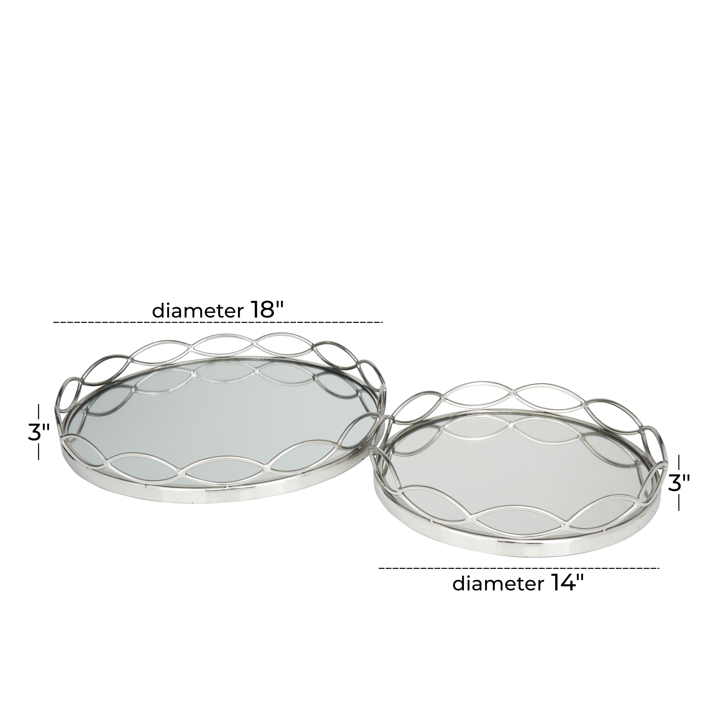 DecMode 18", 14"W Silver Stainless Steel Mirrored Tray, 2-Pieces