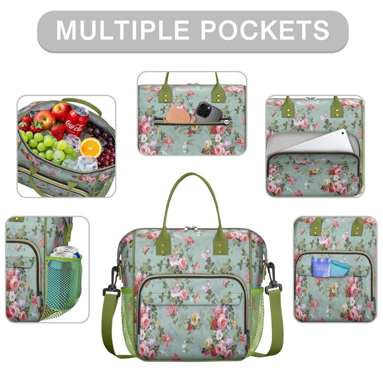 Pioneer Flower Floral Print Pattern Womens Lunch Box for Work,Insulated Large Lunch Bag for Tween and Teen,Loncheras Para Mujer,Leakproof Adult Lunch Bag for Work,Beach,Travel,Picnic,Camping