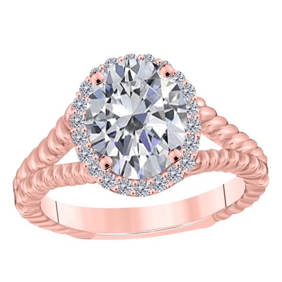 Mauli Jewels 1.45 Carat Oval Cubic Zirconia & Diamond Engagement Ring for Women in 10K Rose Gold, 4 Prong Halo Promise Ring