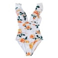 thumbnail image 1 of Cupshe Women's White Floral One Piece Swimsuit V Neck Ruffled Lace Up Bathing Suit, S, 1 of 4