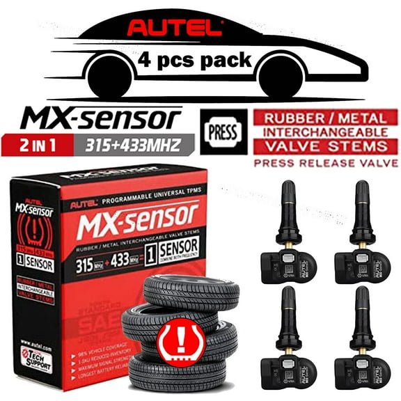 Autel MX-Sensor Tire Pressure Gauge 315/433 MHz with Programmable Durable 4 Pieces