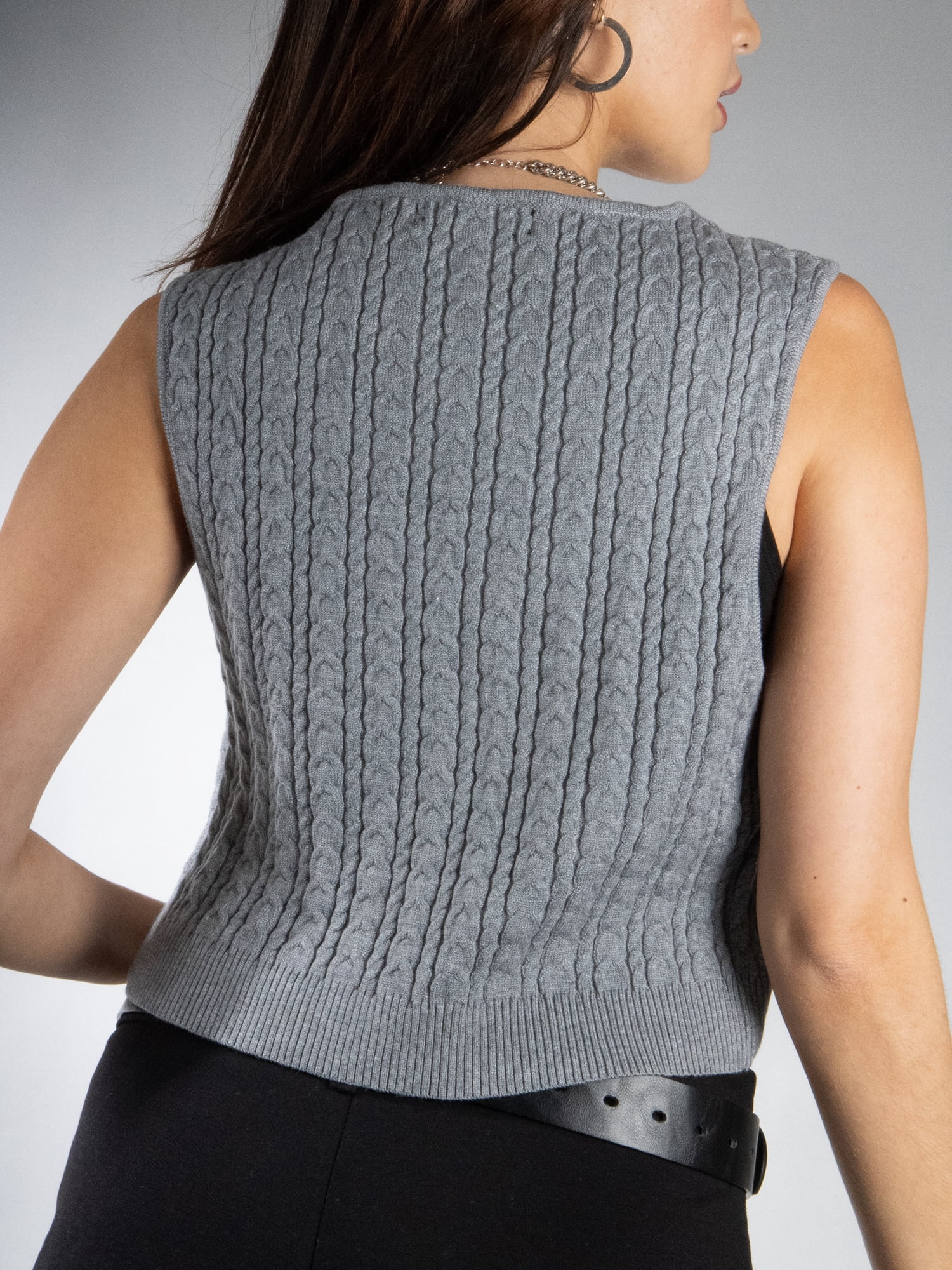 DARING DIVA Women's Stylish AK Cable Knit Tie Vest M Gray