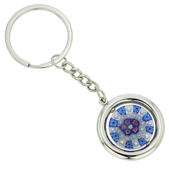 GlassOfVenice Murano Glass Millefiori Disk Keychain - Blue