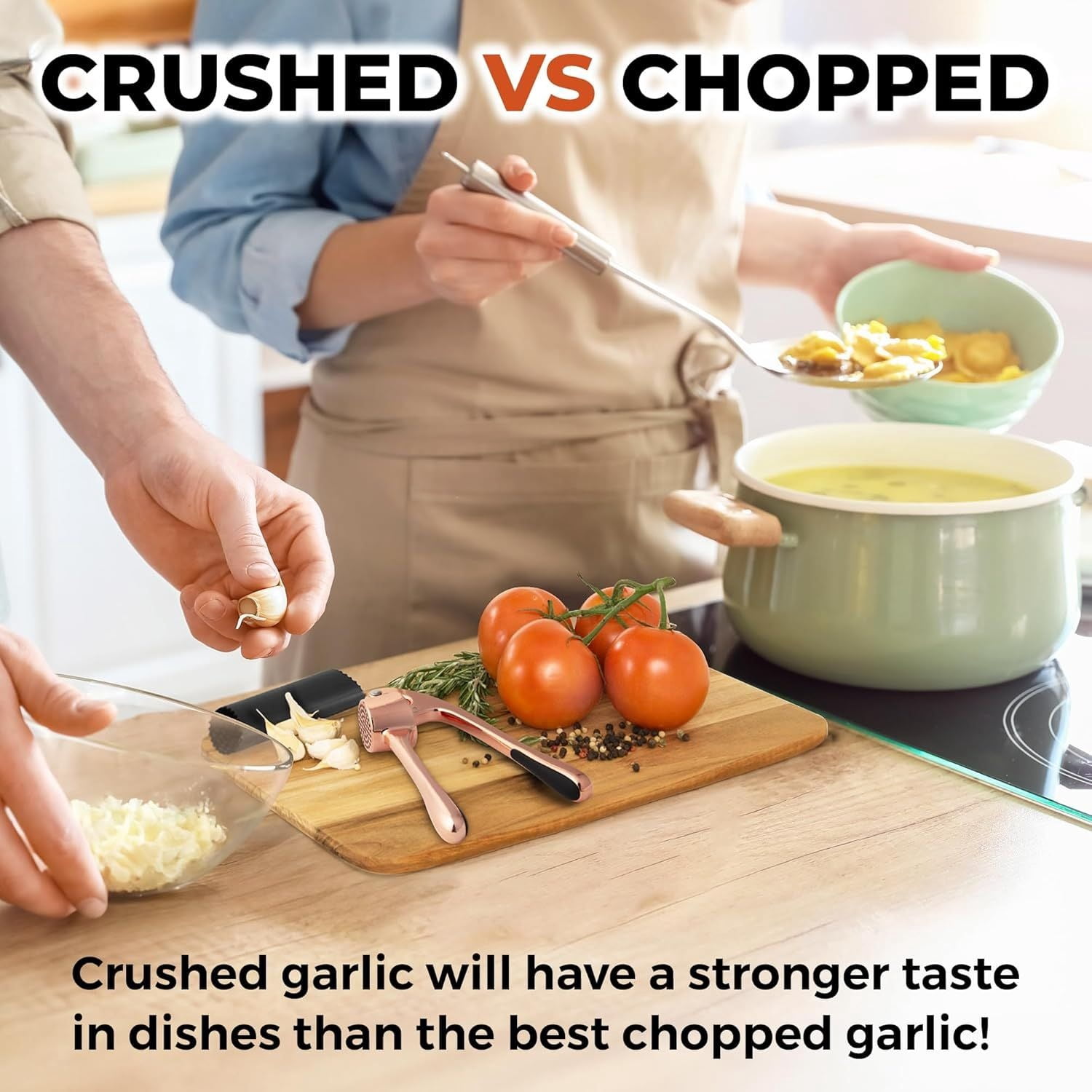 Premium Garlic Press Set Rust Proof Stainless Steel Garlic Mincer with Soft Handle Silicone Peeler and Cleaning Brush for Kitchen
