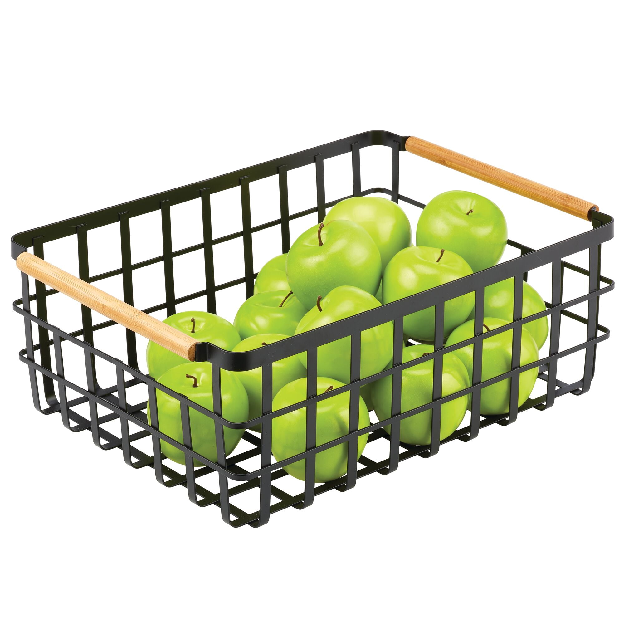 mDesign Metal Wire Organizer Basket, Bamboo Handles, 2 Pack