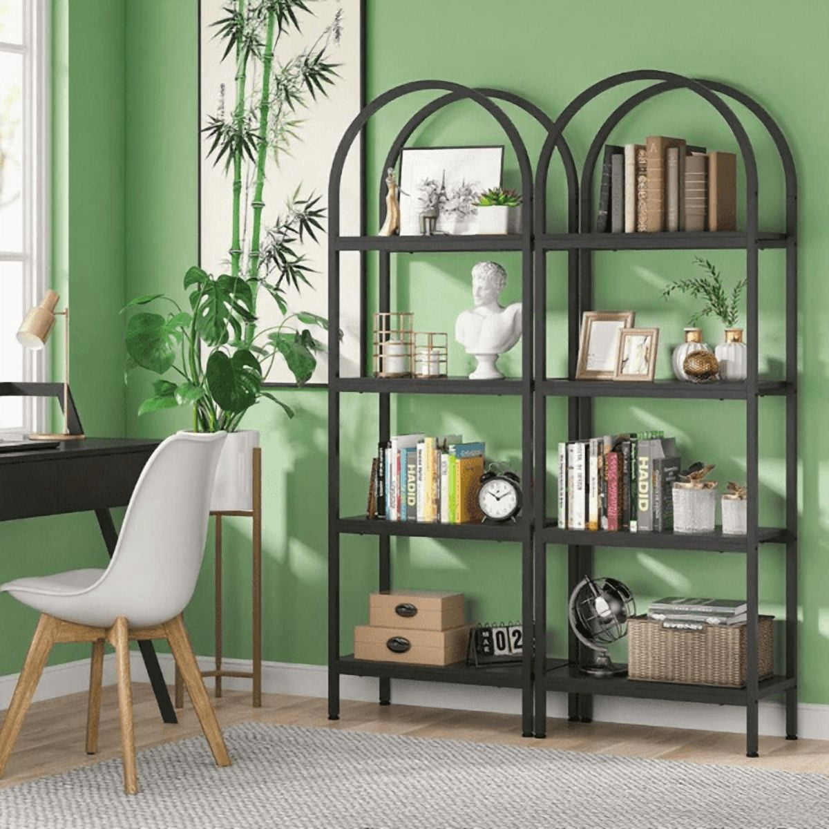 4-Tier Industrial Bookshelf, 120LBS Max Load, E1 Particleboard + Metal Frame, Multi-Functional for Home, Office, Balcony