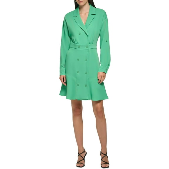Women's Button Ruffled Blazer Dress Green 14