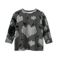 thumbnail image 4 of Abcomgle Girls Halloween Shirts 10-12 Spooky Ghost Bat Graphic Tshirts for Girls Crewneck 3/4 Sleeve Shirts for Kids Fall Funny Cute Top for Girls,3-4 Years, 4 of 5