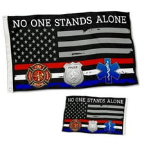 Dutern Double Sided Firefighter EMT Police Flag No One Stands Alone First Responder Flag Banner 3 Ply with Brass Grommets 12x18 Inch